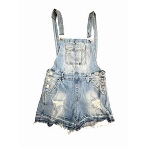 Judy Blue Overalls Shorts Womens Size 27 Denim Blue Jean Stretch #III6-1